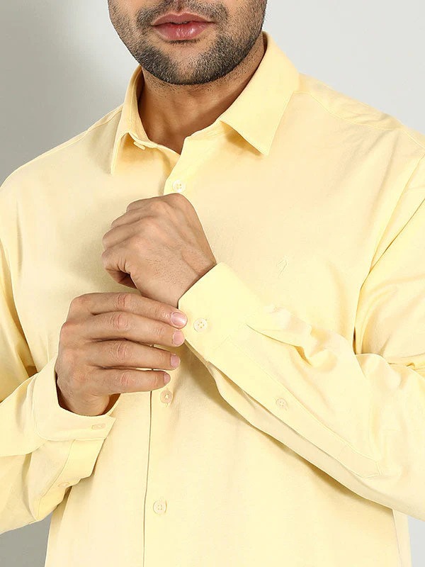 Indian Terrain Men's Regular Fit Full Sleeve Solid Yellow Shirt